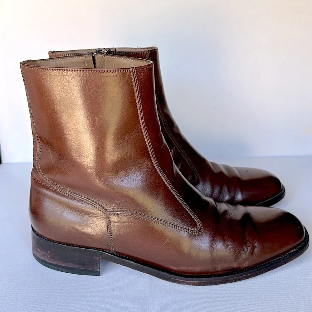 Vintage Florsheim Brown Leather Zip Up Square Toe Chelsea Boots Size 9 1/2 mens